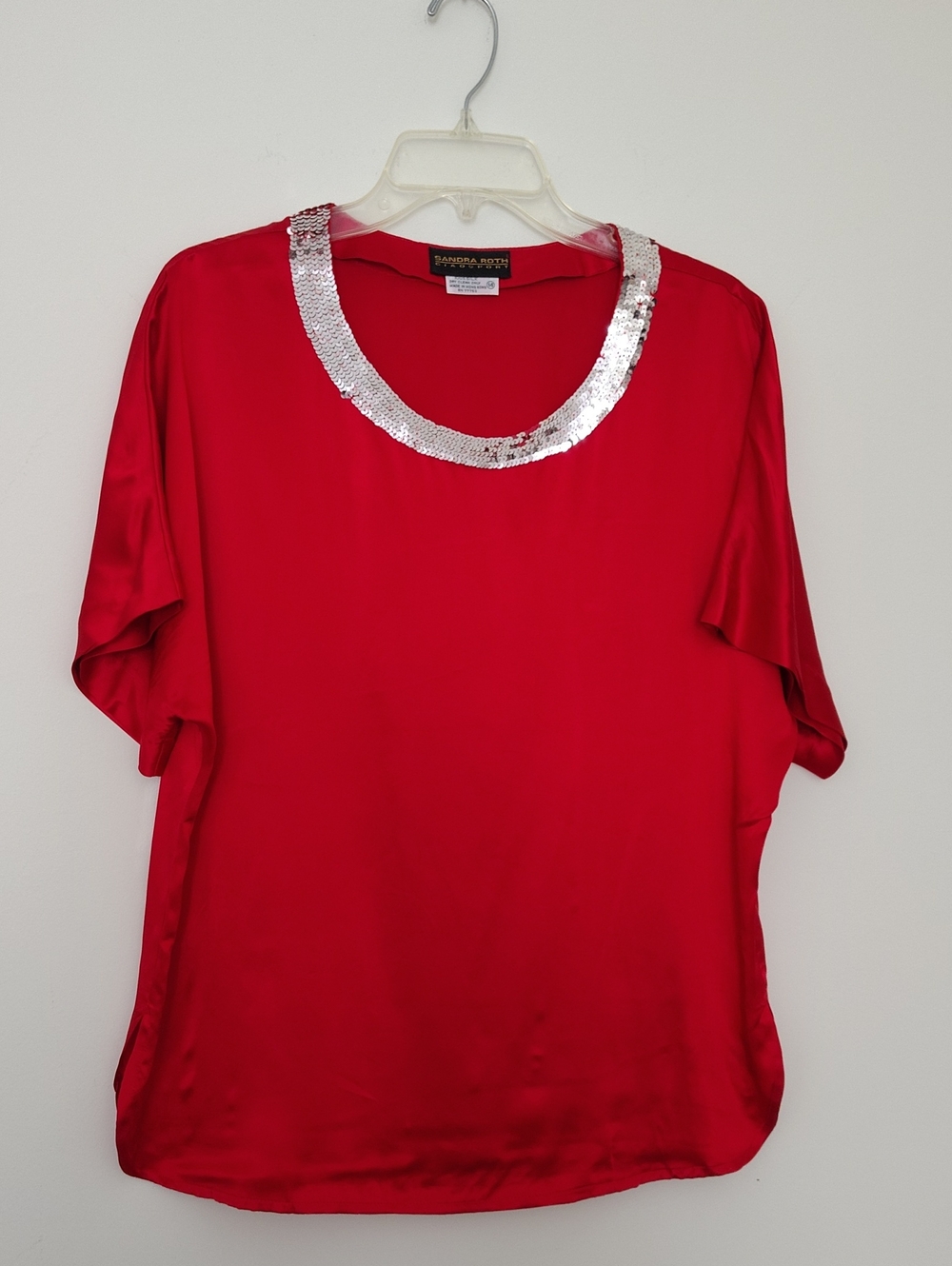 Sandra Roth Red Sequin-Trim Satin Women's Top